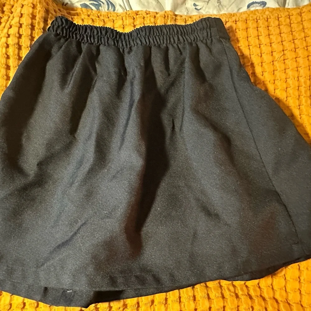 Chaps Navy Pleated A-Line Skirt with Button Accents - Picture 2 of 4